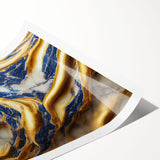 Abstract wall art print showcasing vibrant strokes and lines in blue, orange, and yellow, perfect for modern home decor or office styling.