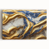 Colorful abstract strokes and lines design on stretched canvas, showcasing vibrant hues of blue, orange, and yellow for modern wall decor.