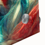Close-up of abstract strokes and lines design on acrylic glass wall art, showcasing vibrant colors and fluid shapes for modern decor.