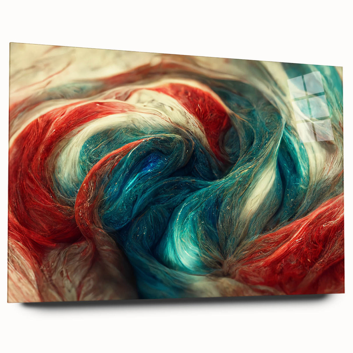 Abstract wall art featuring vibrant strokes and lines in a modern design, displayed in acrylic glass from the 508 collection, showcasing a side view.