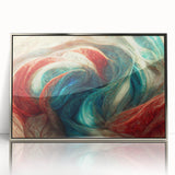 Framed abstract wall art featuring colorful strokes and lines in silver acrylic frame, enhancing modern decor with vibrant design elements.