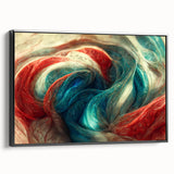 Framed canvas wall art showcasing an abstract design of colorful strokes and lines, presented in a sleek black frame for modern decor.