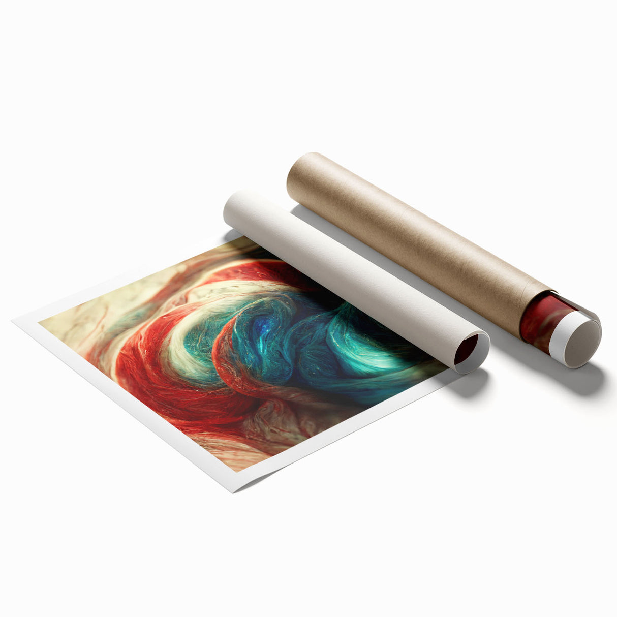Abstract wall art print showcasing vibrant strokes and lines in shades of blue, gold, and red, ideal for modern home decor and artistic expression.
