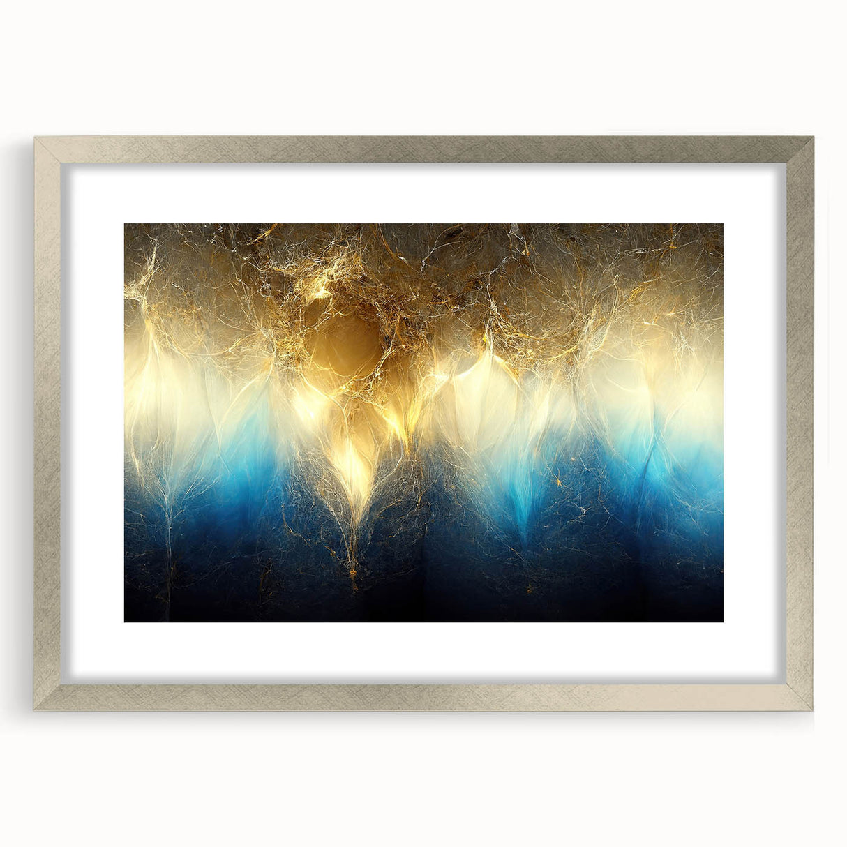 Abstract wall art featuring silver-framed strokes and lines design, showcasing a modern aesthetic with a sophisticated mat finish.