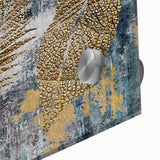 Close-up of an abstract wall art design featuring vivid strokes and lines in shades of blue, orange, and yellow, ideal for modern decor and interior styling.