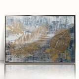 Framed wall art piece showcasing an abstract design with silver strokes and lines, elegantly presented with a sleek acrylic frame, ideal for modern decor.