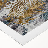 Abstract wall art on rolled canvas showcasing vibrant strokes and lines in shades of blue, orange, and yellow, perfect for modern home décor.