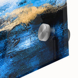 Close-up of an abstract strokes and lines design in vibrant colors, showcasing a modern acrylic glass wall art piece ideal for contemporary decor.