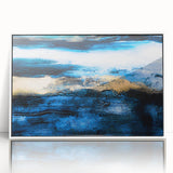 Framed abstract wall art showcasing dynamic strokes and lines in vibrant colors, designed to enhance modern home decor with a sleek white frame.