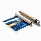 Abstract wall art print showcasing vibrant strokes and lines in bold colors, ideal for modern home decor, packaged as a rolled canvas for easy framing.