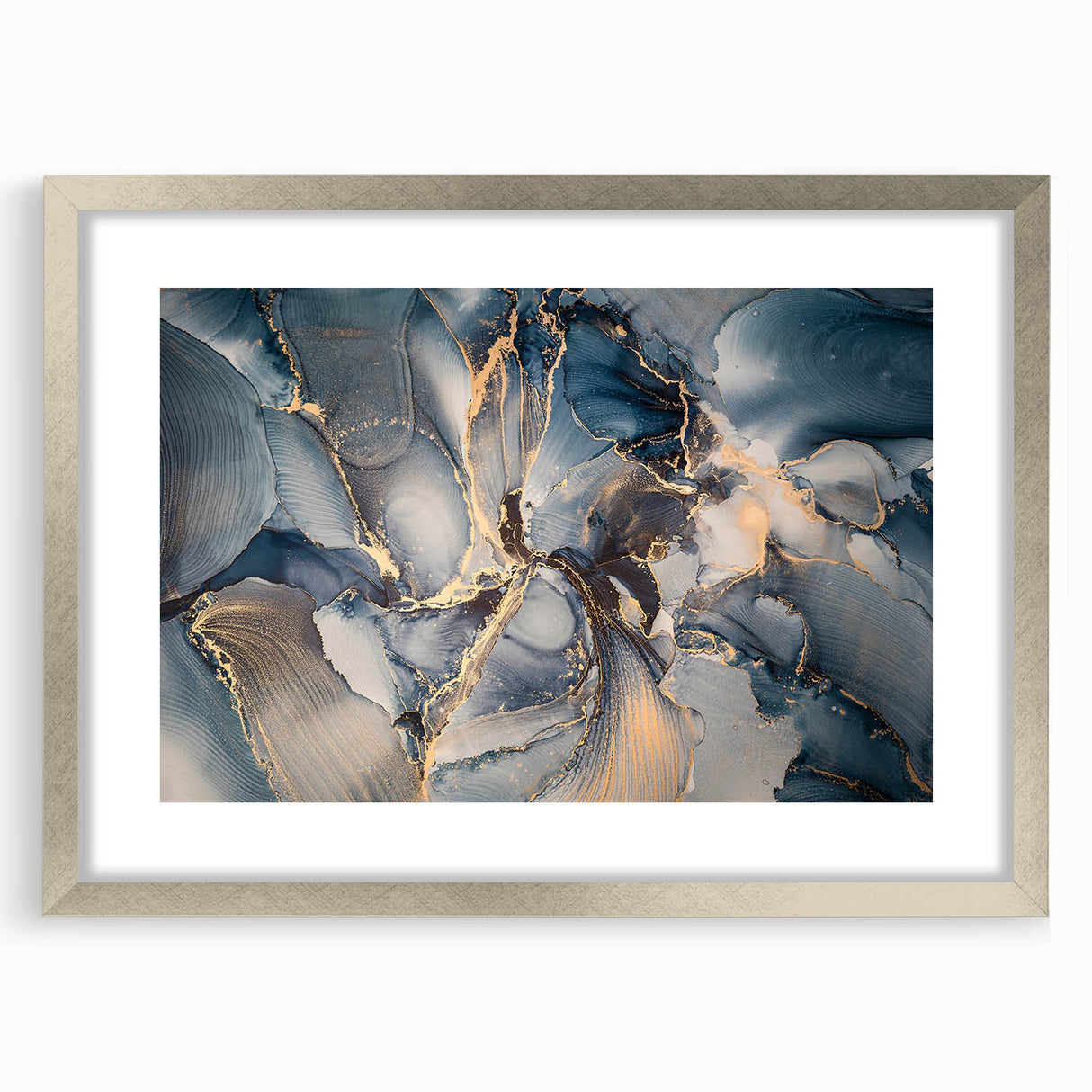 Framed abstract wall art featuring colorful strokes and lines in silver matting, perfect for modern home decor and artistic interiors.