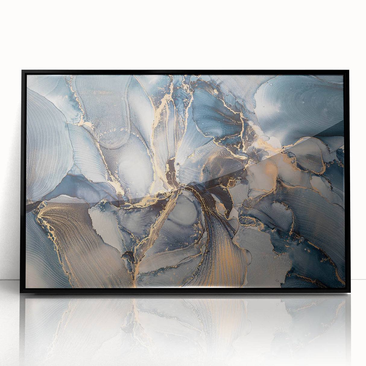 Framed abstract wall art featuring colorful strokes and lines on acrylic, showcasing a modern design in a sleek black frame, perfect for contemporary decor.