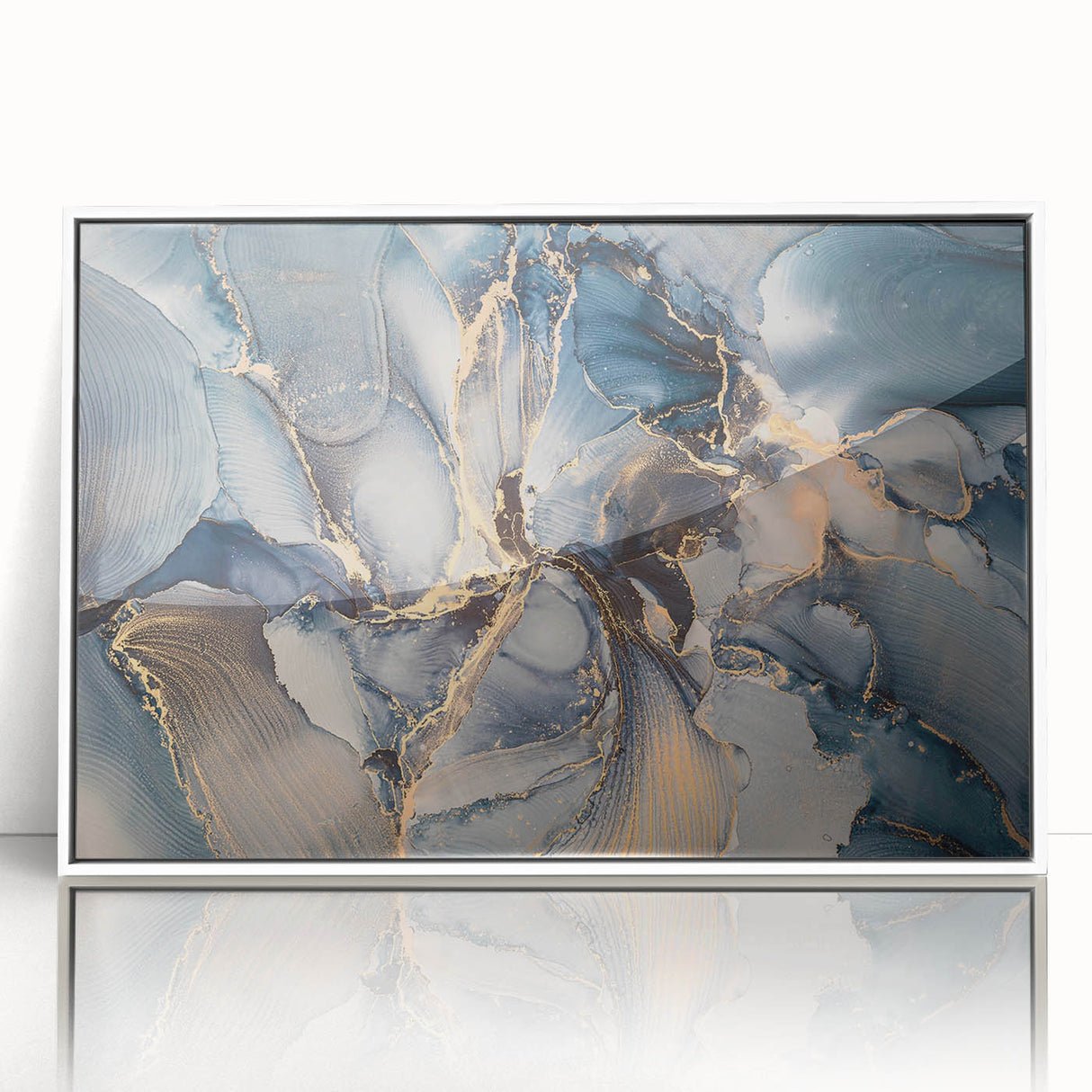 Framed abstract wall art showcasing vibrant strokes and lines in a modern design, featuring a sleek white frame and acrylic finish.
