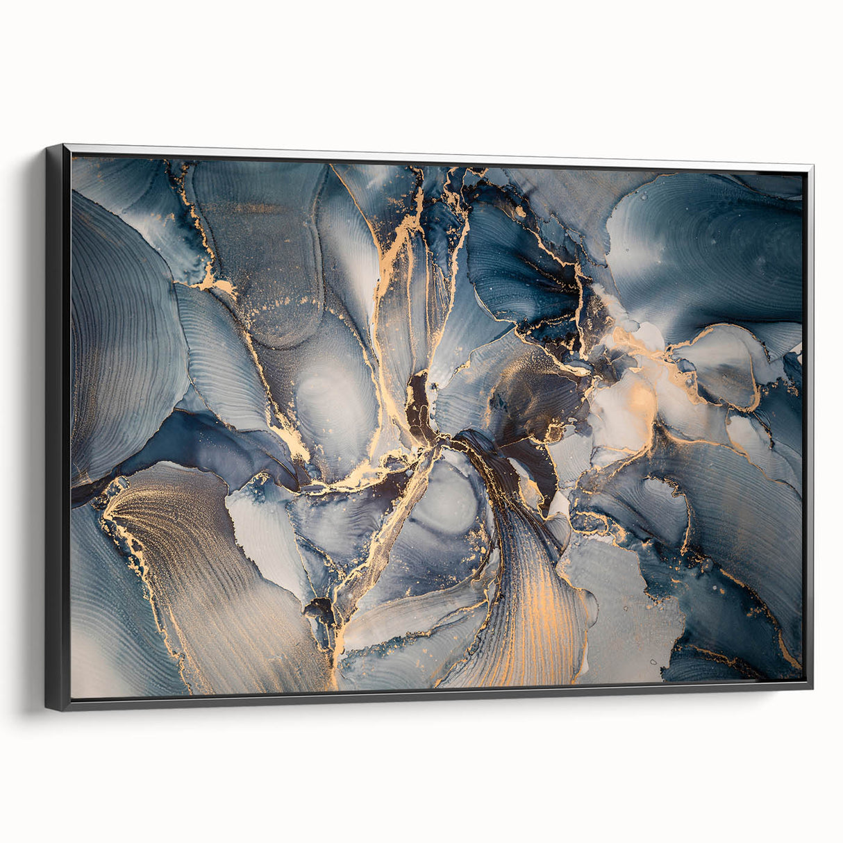 Framed canvas artwork showcasing an abstract design with dynamic strokes and lines in black, perfect for modern home decor accents.