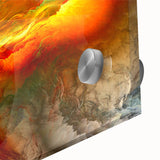 Close-up of an abstract wall art design featuring colorful strokes and lines on acrylic glass, showcasing vibrant hues and dynamic movement.