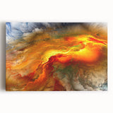 Abstract canvas wall art showcasing vibrant strokes and lines in shades of blue, orange, and yellow, perfect for modern home decor.