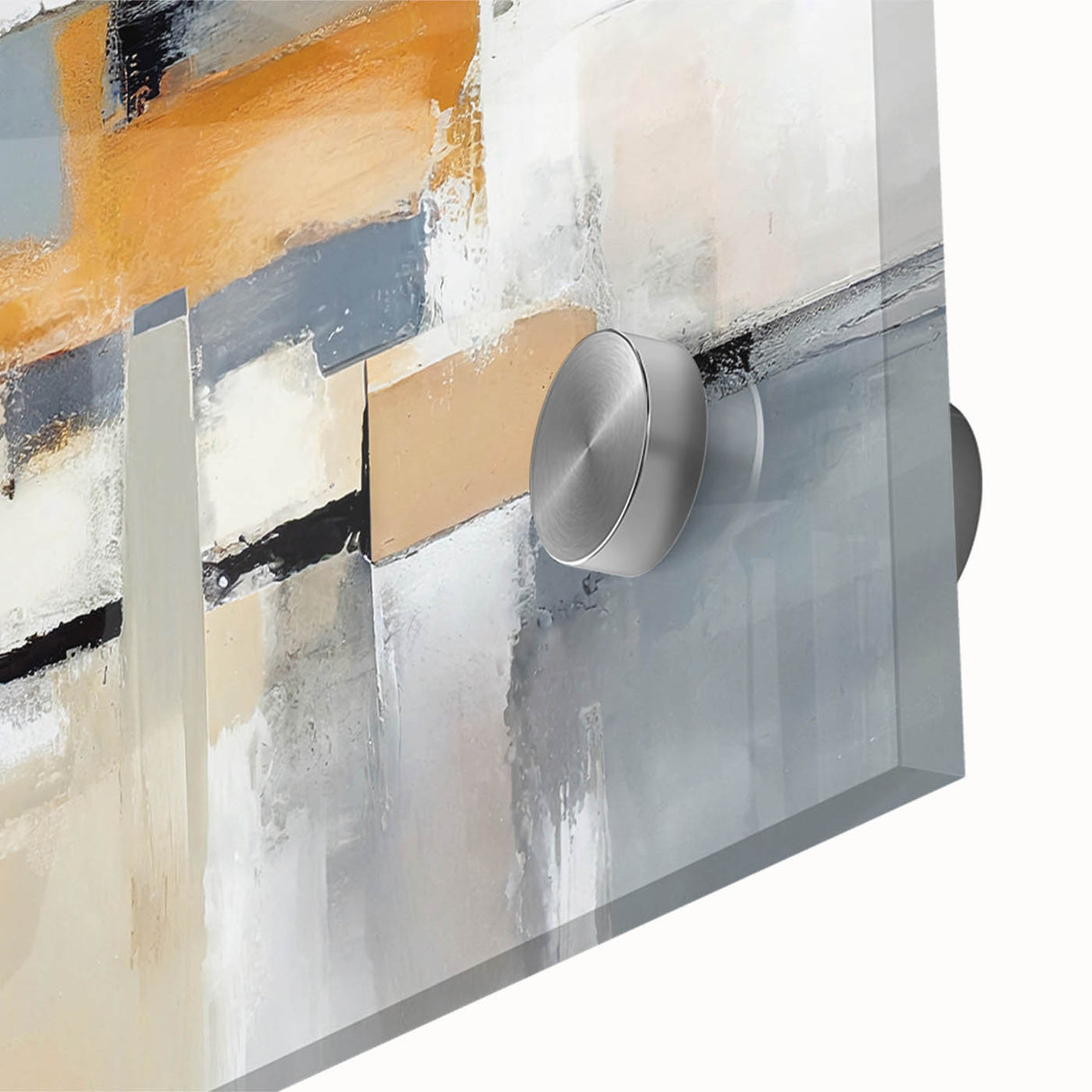 Abstract wall art design featuring vibrant strokes and lines in a colorful acrylic glass close-up, ideal for modern home decor.