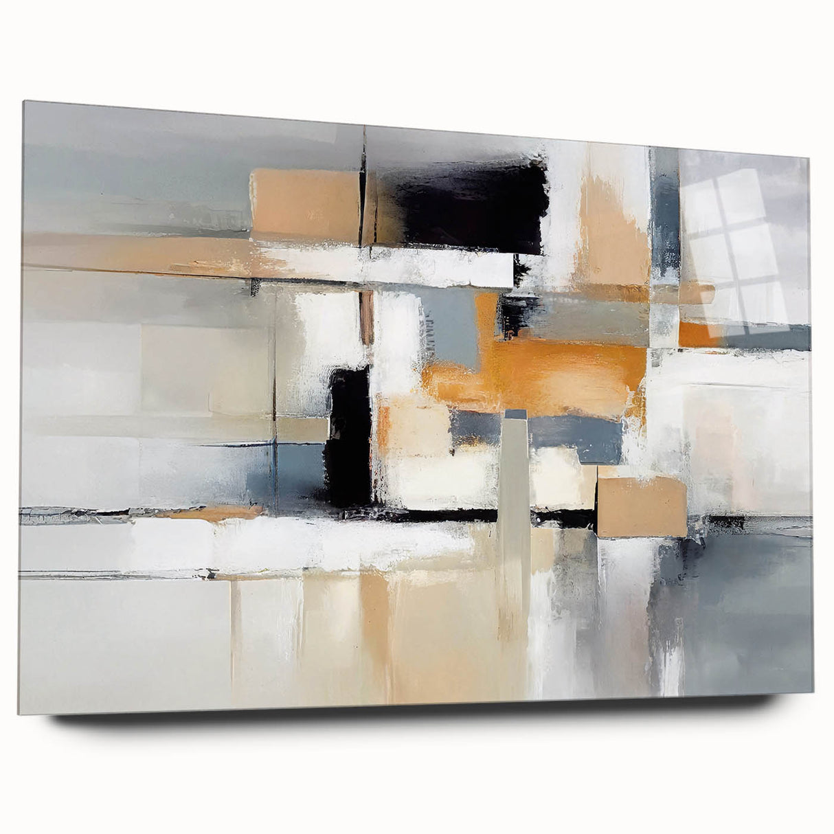 Abstract wall art featuring colorful strokes and lines in a side view, showcasing a modern acrylic glass design ideal for contemporary decor.
