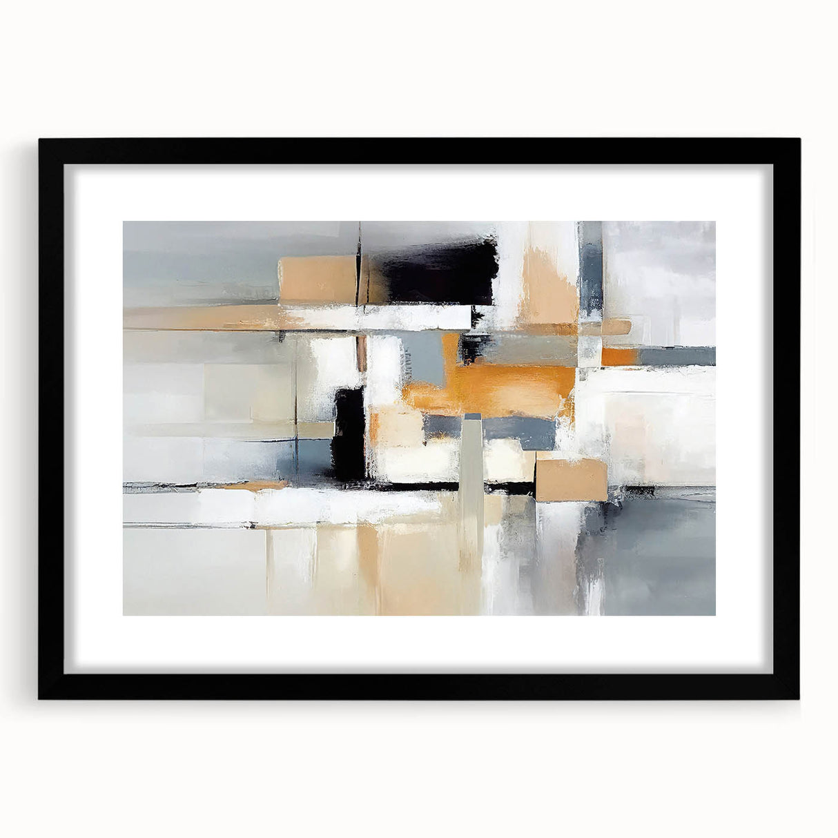 Framed abstract wall art featuring dynamic strokes and lines in black and white, perfect for modern home decor and gallery walls.