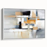 Framed abstract canvas wall art showcasing a dynamic design of colorful strokes and lines on a white background, perfect for modern decor.