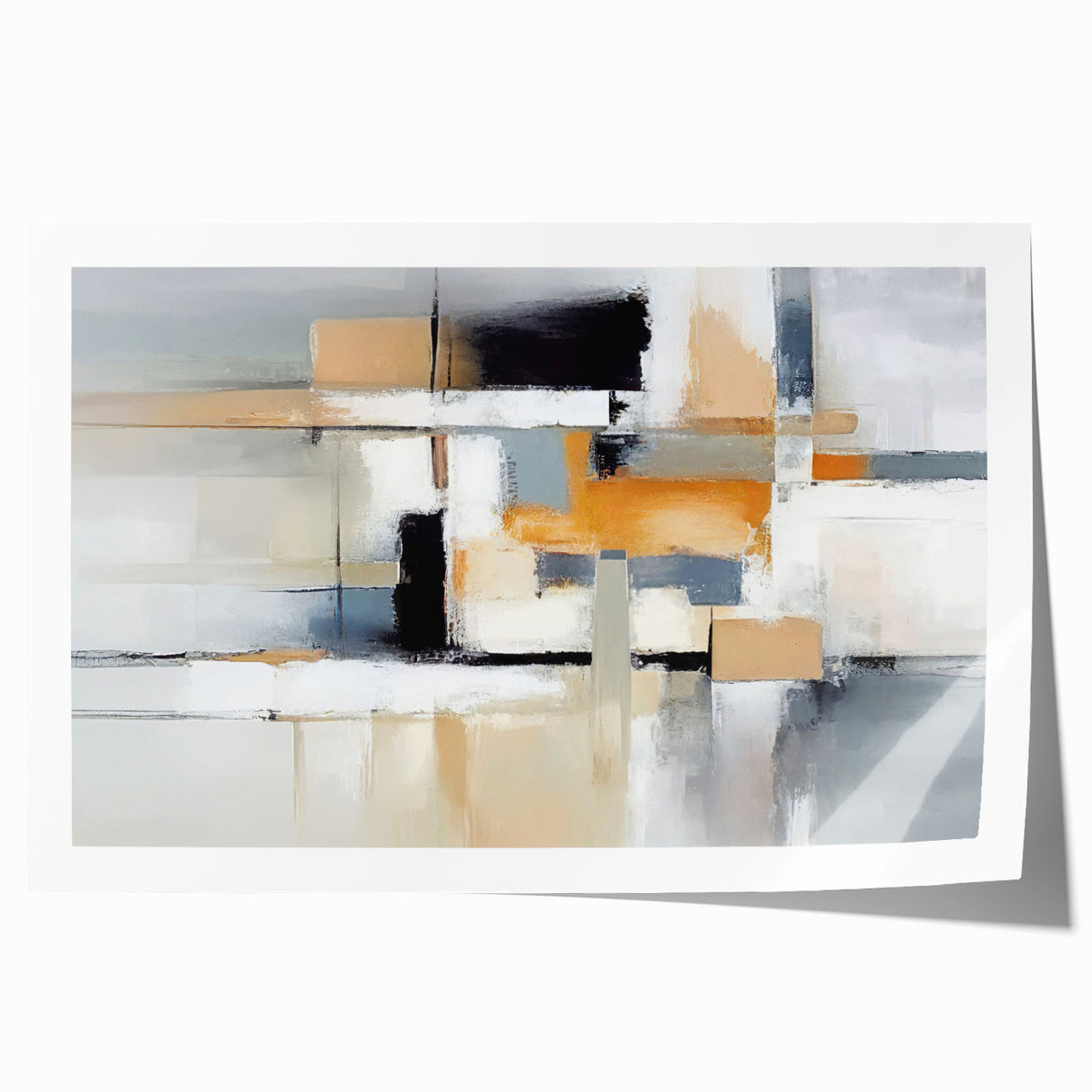 Abstract wall art print showcasing vibrant strokes and lines in blue, orange, and yellow hues, perfect for modern home decor and stylish interiors.