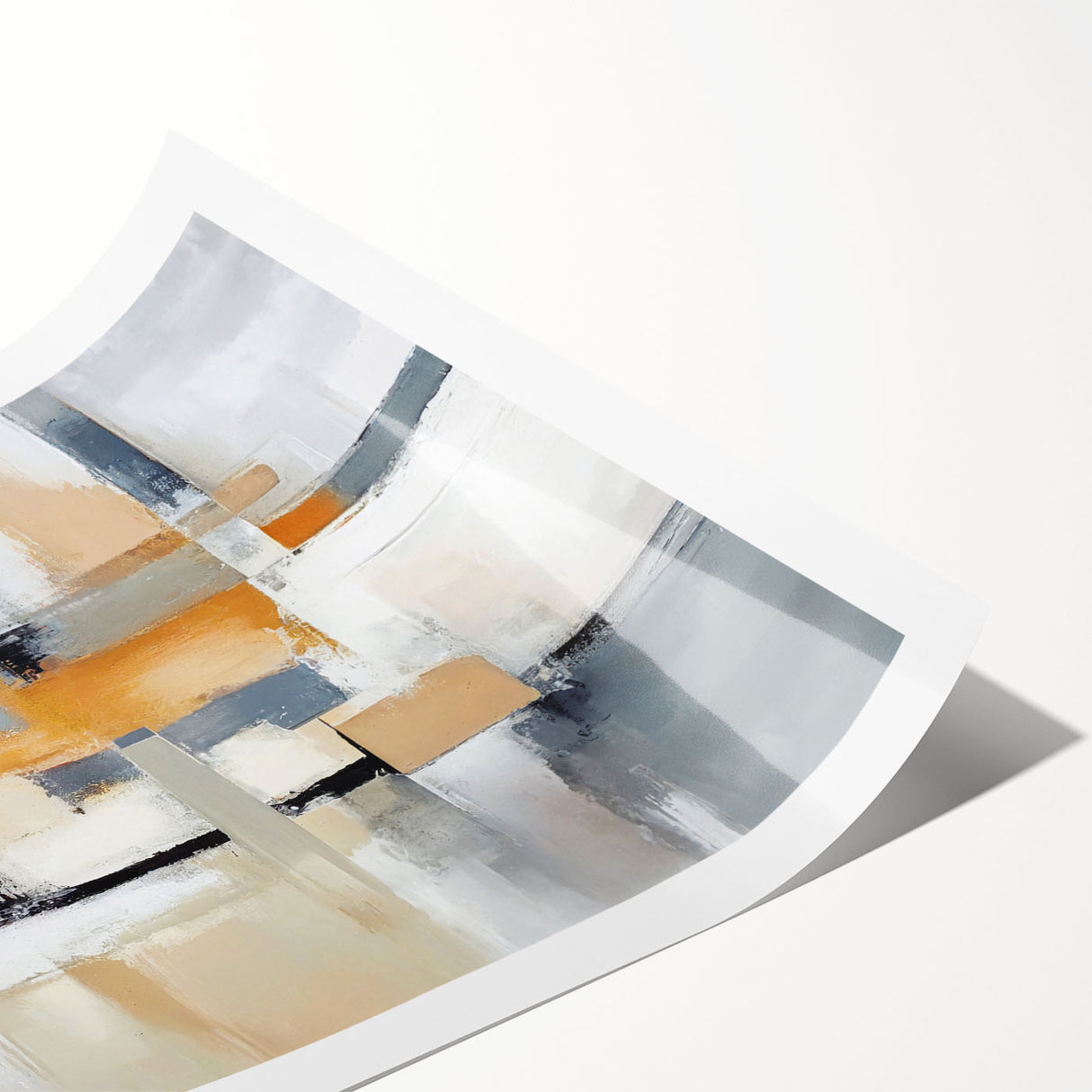Abstract wall art print showcasing vibrant strokes and lines in shades of blue, orange, and yellow, perfect for modern decor accents.