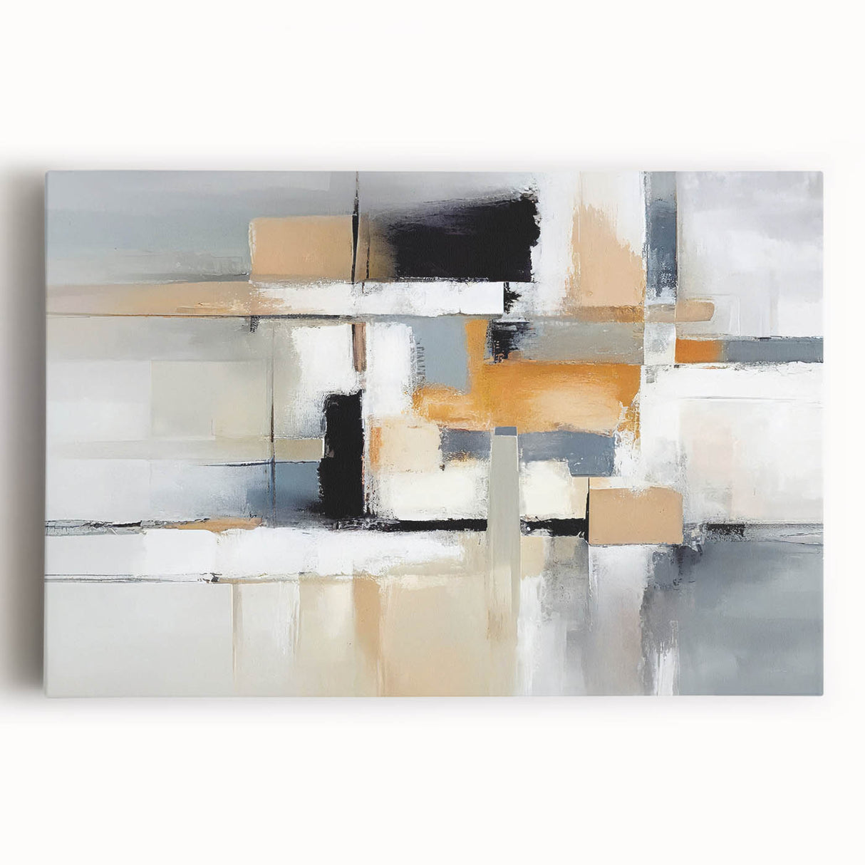 Abstract strokes and lines design on stretched canvas wall art, showcasing vibrant colors and fluid shapes, ideal for modern decor.