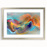 Abstract wall art featuring sleek strokes and lines in a modern design, framed with a silver mat, ideal for contemporary decor.