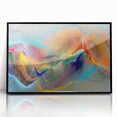 Framed abstract wall art featuring colorful strokes and lines on an acrylic surface, showcased in a sleek black frame, perfect for modern decor.