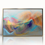 Framed abstract wall art featuring gold strokes and lines on a textured background, perfect for modern home decor and enhancing interior aesthetics.