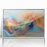 Framed abstract wall art featuring colorful strokes and lines in a modern acrylic design, presented with a sleek white frame for a contemporary aesthetic.