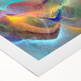 Abstract wall art print on rolled canvas, showcasing colorful strokes and lines in vibrant hues against a neutral background, perfect for modern decor.