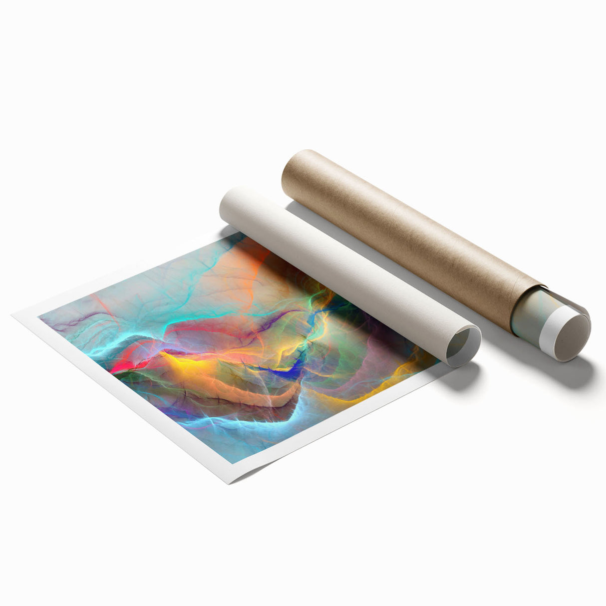 Abstract strokes and lines design in vibrant colors, showcasing a modern wall art print ideal for contemporary home decor, rolled for easy framing.