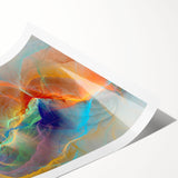 Abstract wall art print showcasing vibrant strokes and lines in shades of blue, orange, and white, perfect for modern home decor.