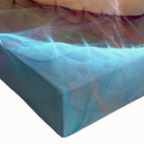 Close-up of abstract wall art design featuring vibrant strokes and lines, showcasing rich colors and textures on stretched canvas. Ideal for modern home decor.