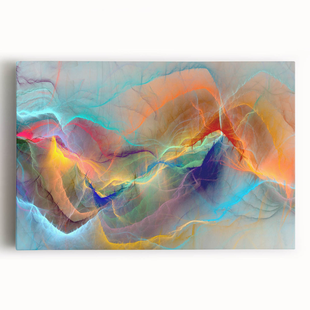 Abstract wall art featuring a vibrant composition of colorful strokes and lines on stretched canvas, perfect for modern decor and aesthetics.