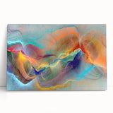 Abstract wall art design featuring colorful strokes and lines on stretched canvas, showcasing vibrant hues and dynamic patterns, perfect for modern decor.