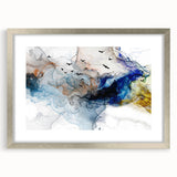 Framed abstract wall art featuring colorful strokes and lines in silver, designed to enhance modern interiors with a chic touch.