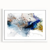 Abstract wall art print showcasing vibrant strokes and lines in various colors, framed with a white mat for a modern aesthetic. Ideal for contemporary home decor.
