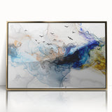 Framed abstract wall art featuring dynamic gold strokes and lines on a textured background, perfect for modern home decor accents.