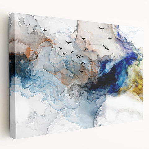 Abstract canvas wall art featuring vibrant strokes and lines in a modern design, showcasing a blend of colors for contemporary home decor.