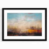 Framed abstract wall art showcasing colorful strokes and lines in a modern design, featuring a sleek black frame and mat for enhanced elegance.