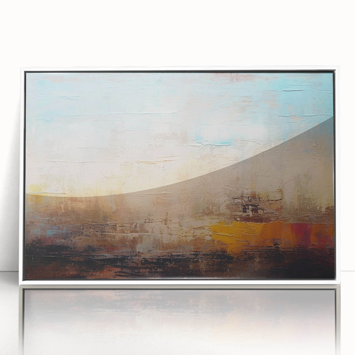 Framed wall art featuring an abstract design with colorful strokes and lines on a white background, adding a modern touch to any decor.