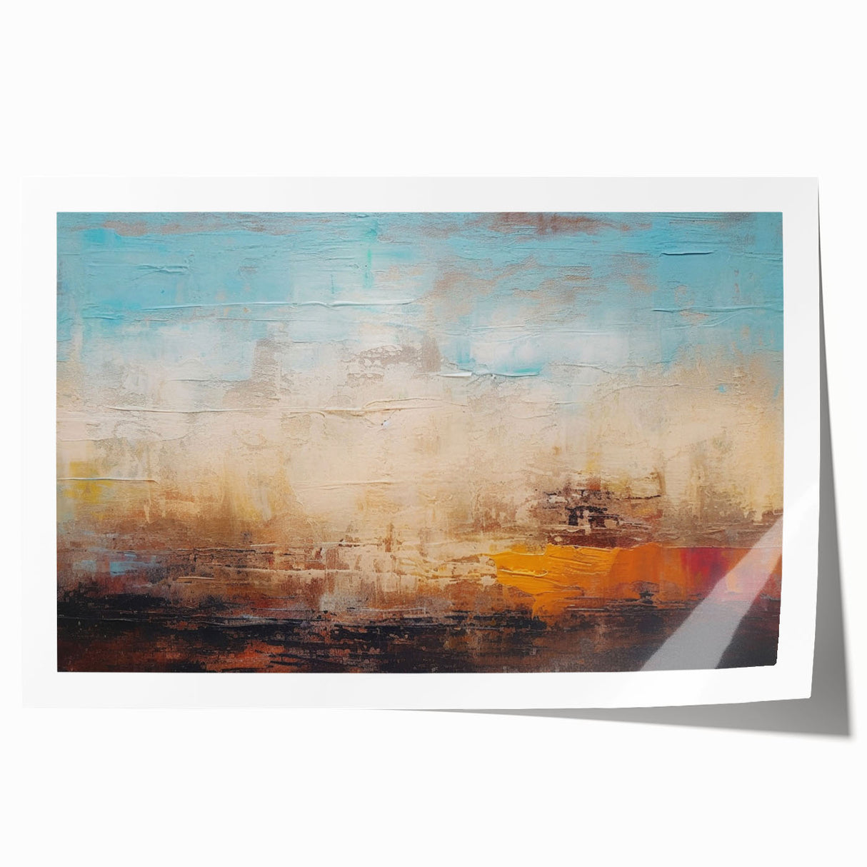 Abstract wall art print showcasing vibrant strokes and lines in bold colors, perfect for modern home decor, rolled for easy framing.
