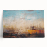 Abstract canvas wall art showcasing vibrant strokes and lines in shades of blue, yellow, and pink, perfect for modern home decor.