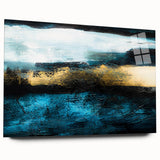 Abstract wall art display showcasing colorful strokes and lines in a modern design, featuring acrylic glass framing for a sleek look.