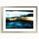 Framed abstract wall art showcasing colorful strokes and lines in a sleek silver frame with matting, ideal for modern home decor.