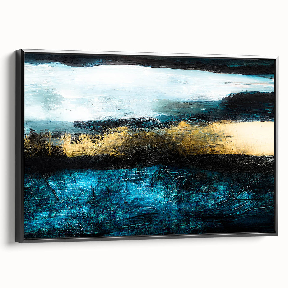 Framed wall art featuring an abstract design of colorful strokes and lines, showcasing a modern aesthetic with a black frame, ideal for contemporary decor.