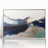 Framed abstract wall art featuring colorful strokes and lines in a modern design, set against a white background for a contemporary look.