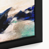 Close-up of a modern abstract wall art piece with colorful strokes and lines, framed for a polished look, perfect for contemporary decor.